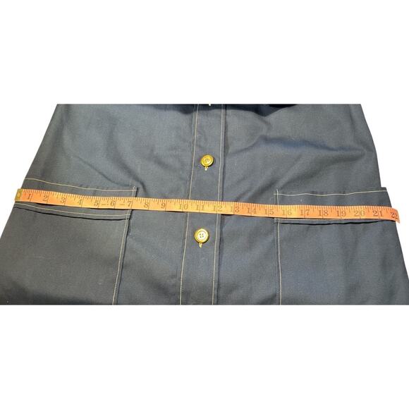 Vintage 60s 70s Collarless Car Coat Contrasting Stitch Sz M Blue White Cosplay - Picture 12 of 14